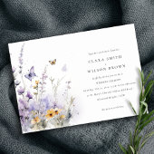 ソフト薄紫ワイルドフラワーバタフライ庭園の結婚式 招待状