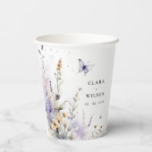 ソフト薄紫ワイルドフラワーバタフライ庭園の結婚式 紙コップ (裏面)