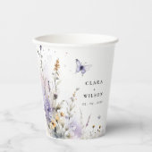 ソフト薄紫ワイルドフラワーバタフライ庭園の結婚式 紙コップ (正面)
