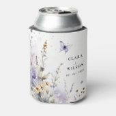 ソフト薄紫ワイルドフラワーバタフライ庭園の結婚式 缶クーラー (缶裏面)