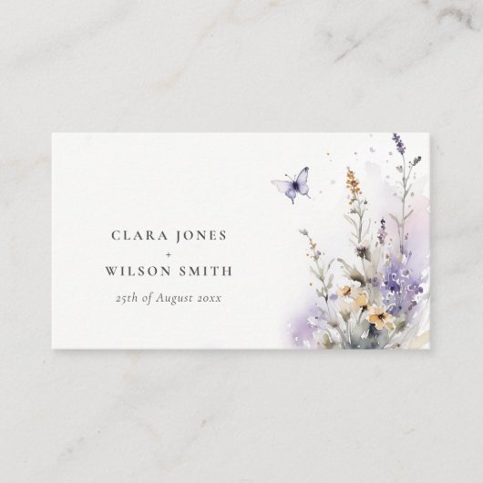 ソフト薄紫山花蝶結婚のウェブサイト エンクロージャーカード (正面)