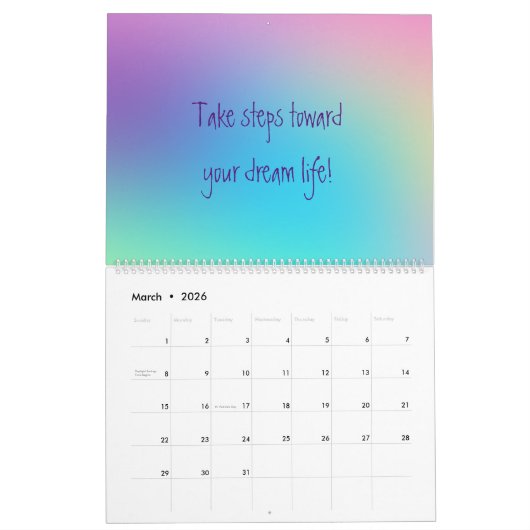 ソフト角柱状レインボーグラディエント感動的スケール カレンダー (3月 2026)