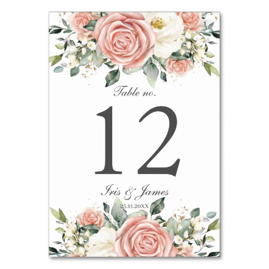 ソフト赤面アイボリーフローラ結婚バラブライダルシャワー テーブルナンバー (正面)