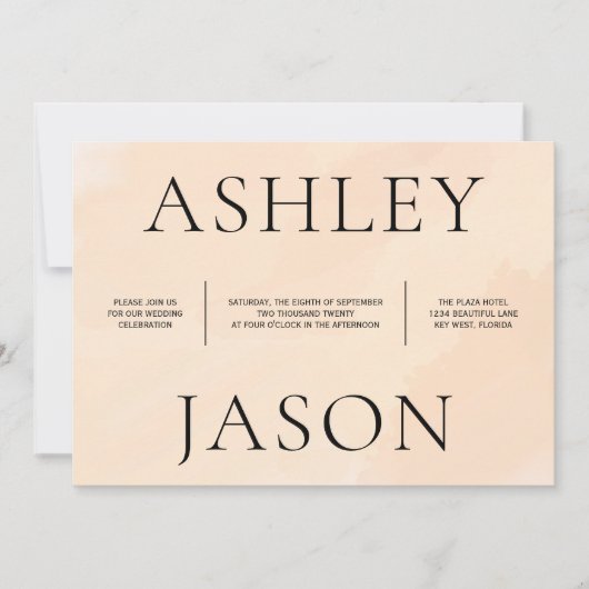 ソフト赤面アプリコットウォーターカラー結婚式招待状 招待状 (正面)