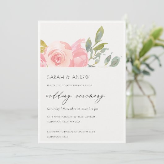 ソフト赤面グリーンウォーター色フローラ結婚式の招待 サンキューカード (スタンド正面)