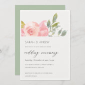 ソフト赤面グリーンウォーター色フローラ結婚式の招待 サンキューカード (正面/裏面)
