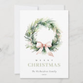 ソフト赤面グリーンクリスマスリース水彩 シーズンカード (正面)