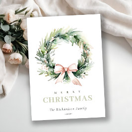 ソフト赤面グリーンクリスマスリース水彩 シーズンカード