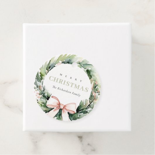 ソフト赤面グリーンクリスマスリース水彩 フェイバータグ (インサイチュ)