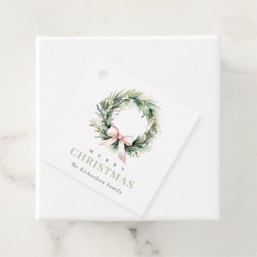 ソフト赤面グリーンクリスマスリース水彩 フェイバータグ (インサイチュ)