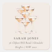 ソフト赤面シャンパンワイングラスアドレス スクエアシール (正面)