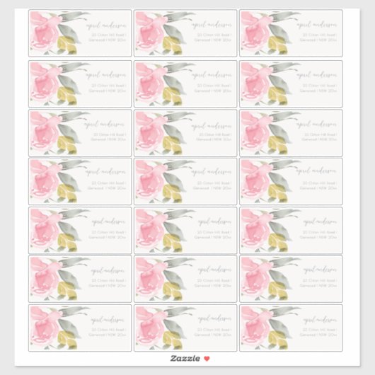 ソフト赤面バラウォーターカラーフローラゲストアドレス シール (シート)