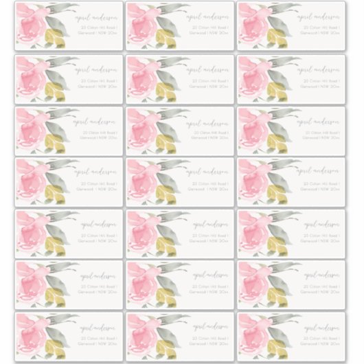 ソフト赤面バラウォーターカラーフローラゲストアドレス シール (正面)