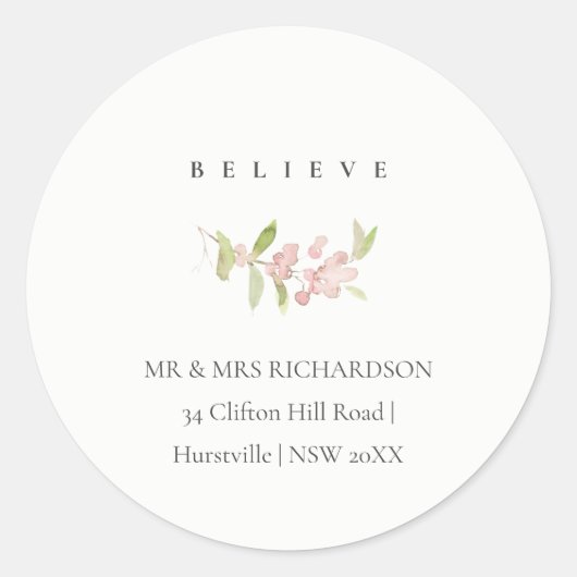 ソフト赤面バラピンククリスマスアド信じレス ラウンドシール (正面)