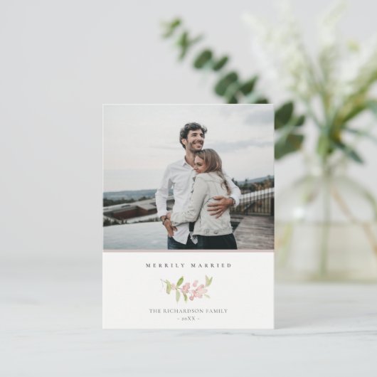 ソフト赤面バラピンクミニマル楽し結婚したく シーズンポストカード (スタンド正面)