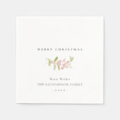 ソフト赤面バラピンク書道楽しいクリスマス スタンダードカクテルナプキン (正面)