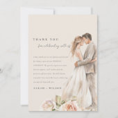 ソフト赤面バラフローラカップル結婚写真 サンキューカード (正面)