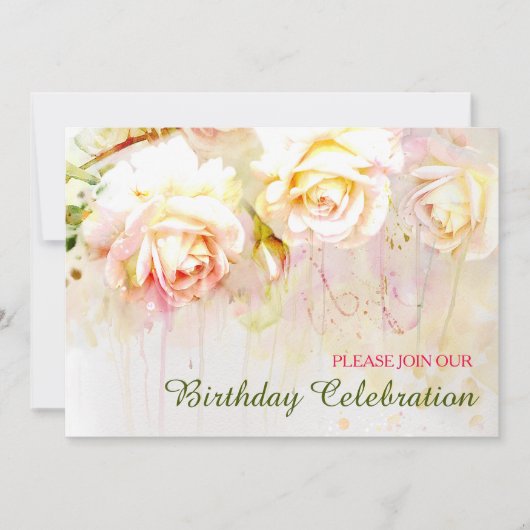 ソフト赤面バラフローラ誕生日パーティー 招待状 (正面)