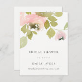 ソフト赤面バラ水彩フローラブライダルシャワー インビテーションポストカード (正面/裏面)