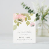 ソフト赤面バラ水彩フローラブライダルシャワー インビテーションポストカード (スタンド正面)