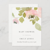 ソフト赤面バラ水彩色フローラベビーシャワー インビテーションポストカード (正面/裏面)