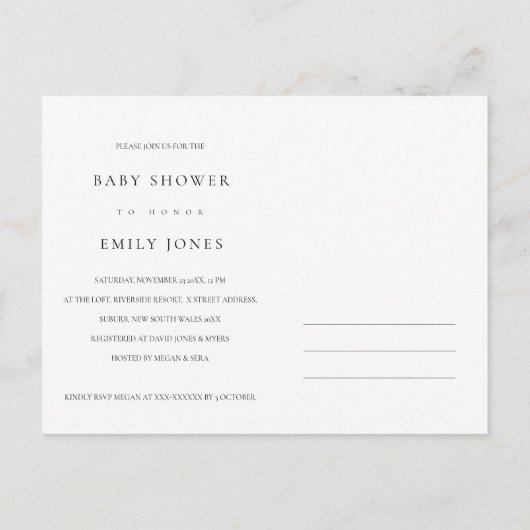 ソフト赤面バラ水彩色フローラベビーシャワー インビテーションポストカード (裏面)