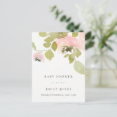 ソフト赤面バラ水彩色フローラベビーシャワー インビテーションポストカード (スタンド正面)