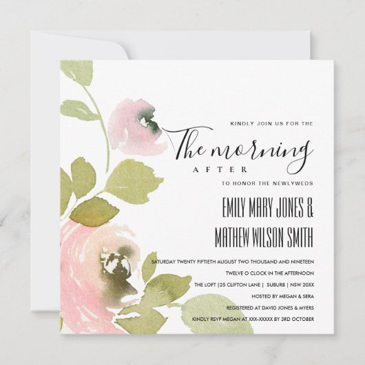 ソフト赤面パステルフローラアフター朝結婚の 招待状 (正面)