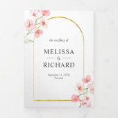 ソフト赤面ピンクさくらんぼブロッサムフローラ結婚アーチ 三つ折り招待状 (カバー)