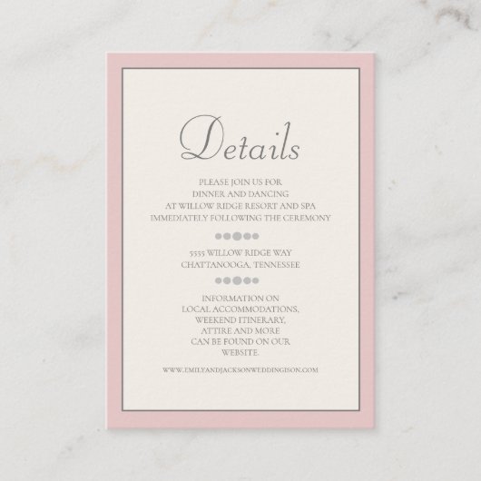 ソフト赤面ピンクとクリーム結婚詳細カード エンクロージャーカード (正面)