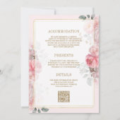 ソフト赤面ピンクのフローラ金ゴールド結婚すべて 招待状 (裏面)