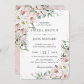 ソフト赤面ピンクアイボリー牡丹フローラ結婚ズ 招待状 (正面/裏面)
