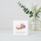 ソフト赤面ピンクウォーターカラーフランスのマカロンベーカリー スクエア名刺 (スタンド正面)
