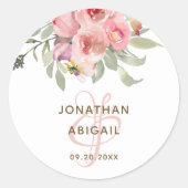 ソフト赤面ピンクウォーターカラーフローラブーケ結婚ス ラウンドシール (正面)