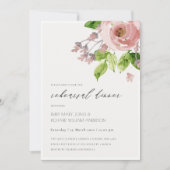 ソフト赤面ピンクウォーターカラーフローラリハーサルディナー 招待状 (正面)