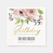 ソフト赤面ピンクウォーターカラーフローラ任意の年齢誕生日 スタンダードカクテルナプキン (正面)