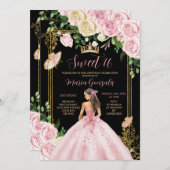 ソフト赤面ピンククラウンプリンセスガールSweet sixteen 招待状 (正面/裏面)