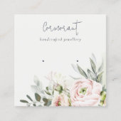 ソフト赤面ピンクグリーン牡丹フローライヤリングホルダー スクエア名刺 (正面)