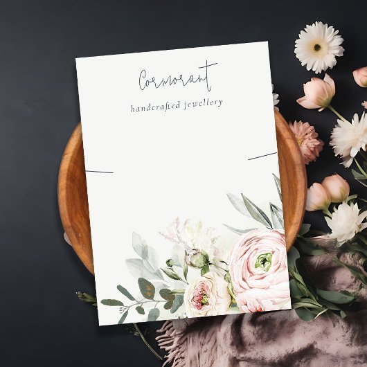 ソフト赤面ピンクグリーン牡丹フローラネックレスホルダー 名刺