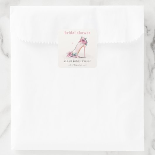 ソフト赤面ピンクハイヒールフローラブライダルシャワー スクエアシール (バッグ)
