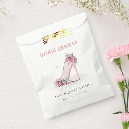 ソフト赤面ピンクハイヒールフローラブライダルシャワー フェイバーバッグ (封をした状態)