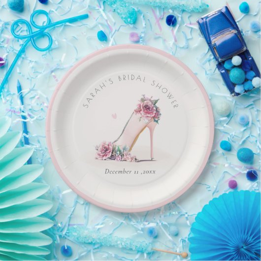 ソフト赤面ピンクハイヒールフローラブライダルシャワー ペーパープレート (パーティー)