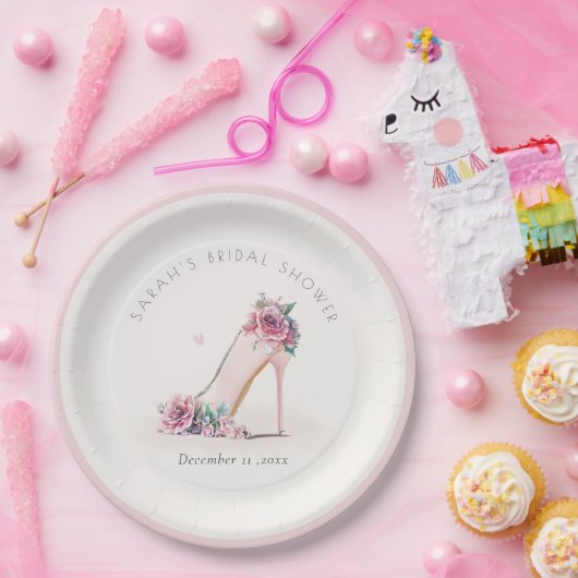 ソフト赤面ピンクハイヒールフローラブライダルシャワー ペーパープレート (パーティー)