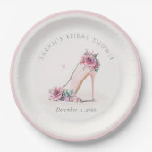 ソフト赤面ピンクハイヒールフローラブライダルシャワー ペーパープレート (正面)