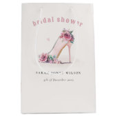 ソフト赤面ピンクハイヒールフローラブライダルシャワー ミディアムペーパーバッグ (正面)