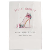 ソフト赤面ピンクハイヒールフローラブライダルシャワー ミディアムペーパーバッグ (裏面)