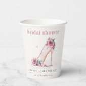 ソフト赤面ピンクハイヒールフローラブライダルシャワー 紙コップ (裏面)