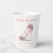 ソフト赤面ピンクハイヒールフローラブライダルシャワー 紙コップ (正面)