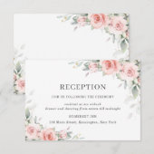 ソフト赤面ピンクフローラグリーンリーウェディングレセプション エンクロージャーカード (正面/裏面)