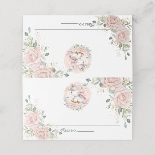 ソフト赤面ピンクフローラバラかわいいユニコーン プレイスカード (外部開封)